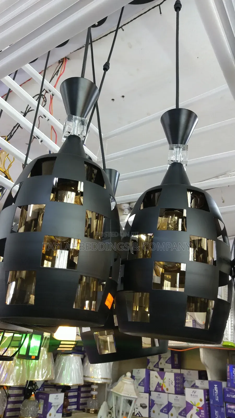 Straight Line Cutting Hanging Light–Crystal Accent With Black Bell