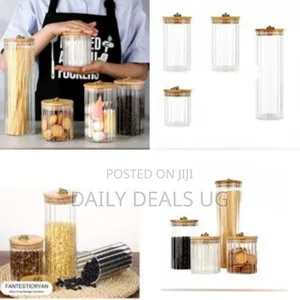 4pc Airtight Storage Pantry Food Glass Jars With Bamboo Clamp Lids