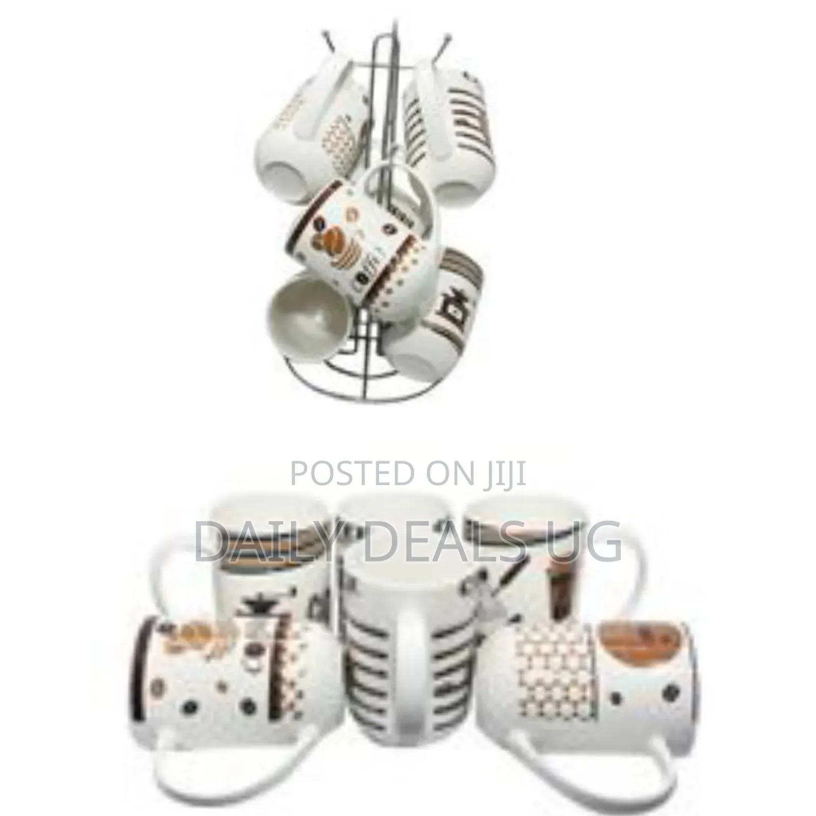 6 Pieces Set of Multi Design Coffee Tea Cups/Mugs - White