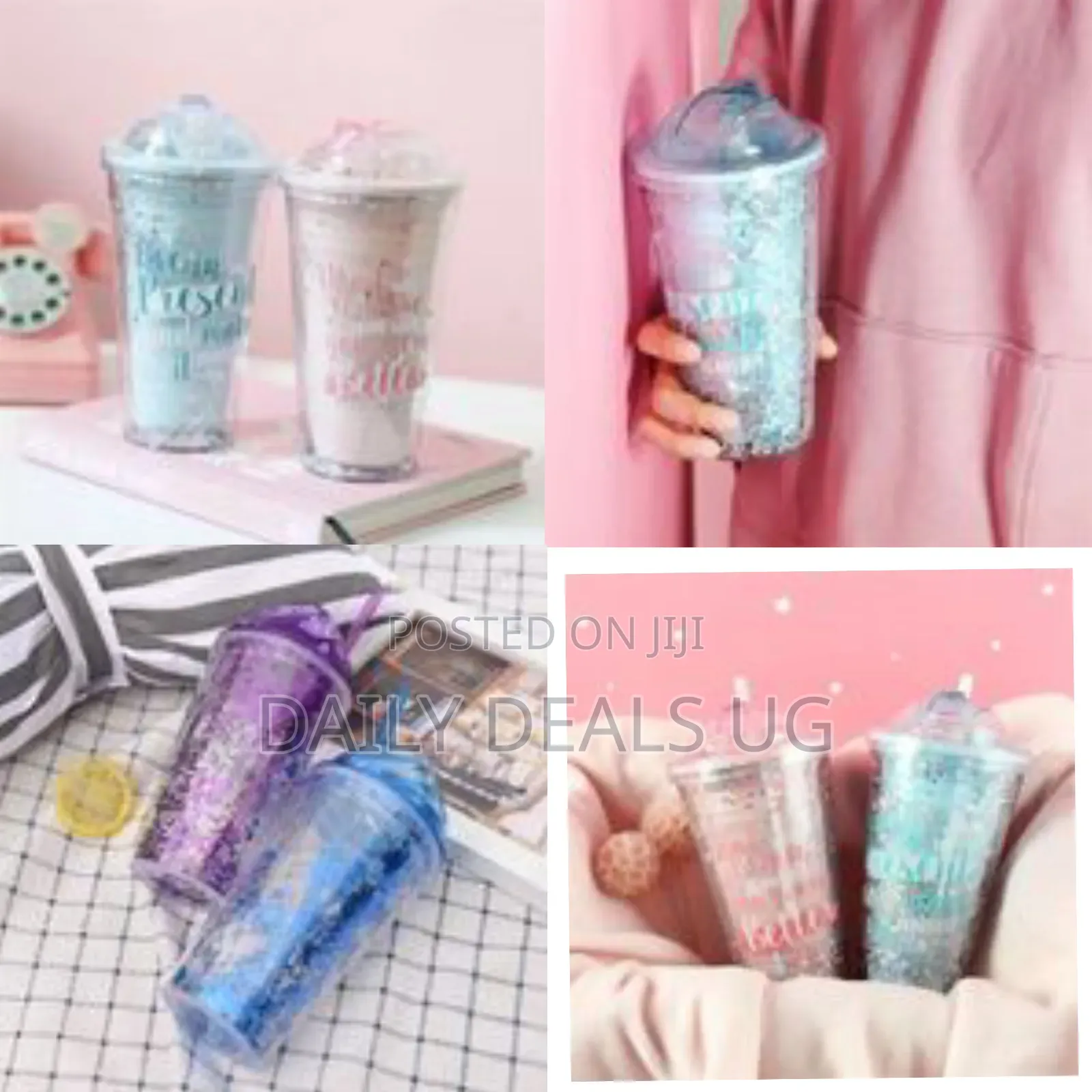 2-Layer Ice Cream Smoothie Juice Bottle Cup Kettle With Straw