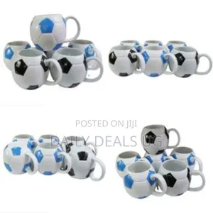 6 Pieces of Round Football Pot Coffee Tea Cups Mugs- White