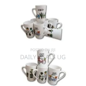 6 Pieces of Mult-Printed Coffee Tea Cups Mugs- White