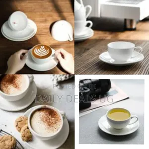 Set of 6 Espresso Cups With Saucers, 6 Oz White Tea Cup Set, Porcelain