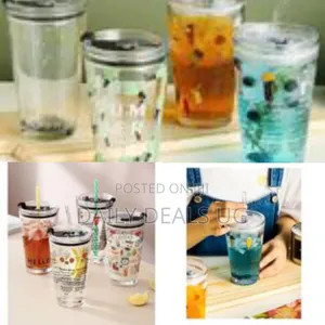 450ml Reusable Smoothie Cup, Glass Shake Tumbler With Plastic Lid