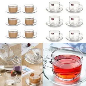 6 Pieces of Cups and 6 Saucers -Colourless