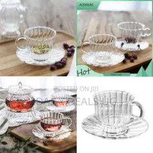6 Pieces of Glass Tea Cups and Saucers Sets Coffee Flower Tea Mugs