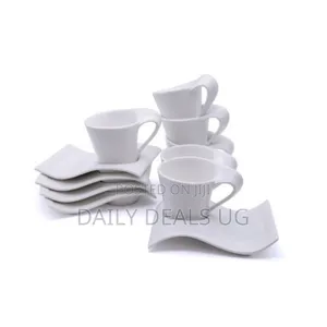 Wavy Lifesmile 6 Piece Tea Coffee Cups and 6 Saucers - White