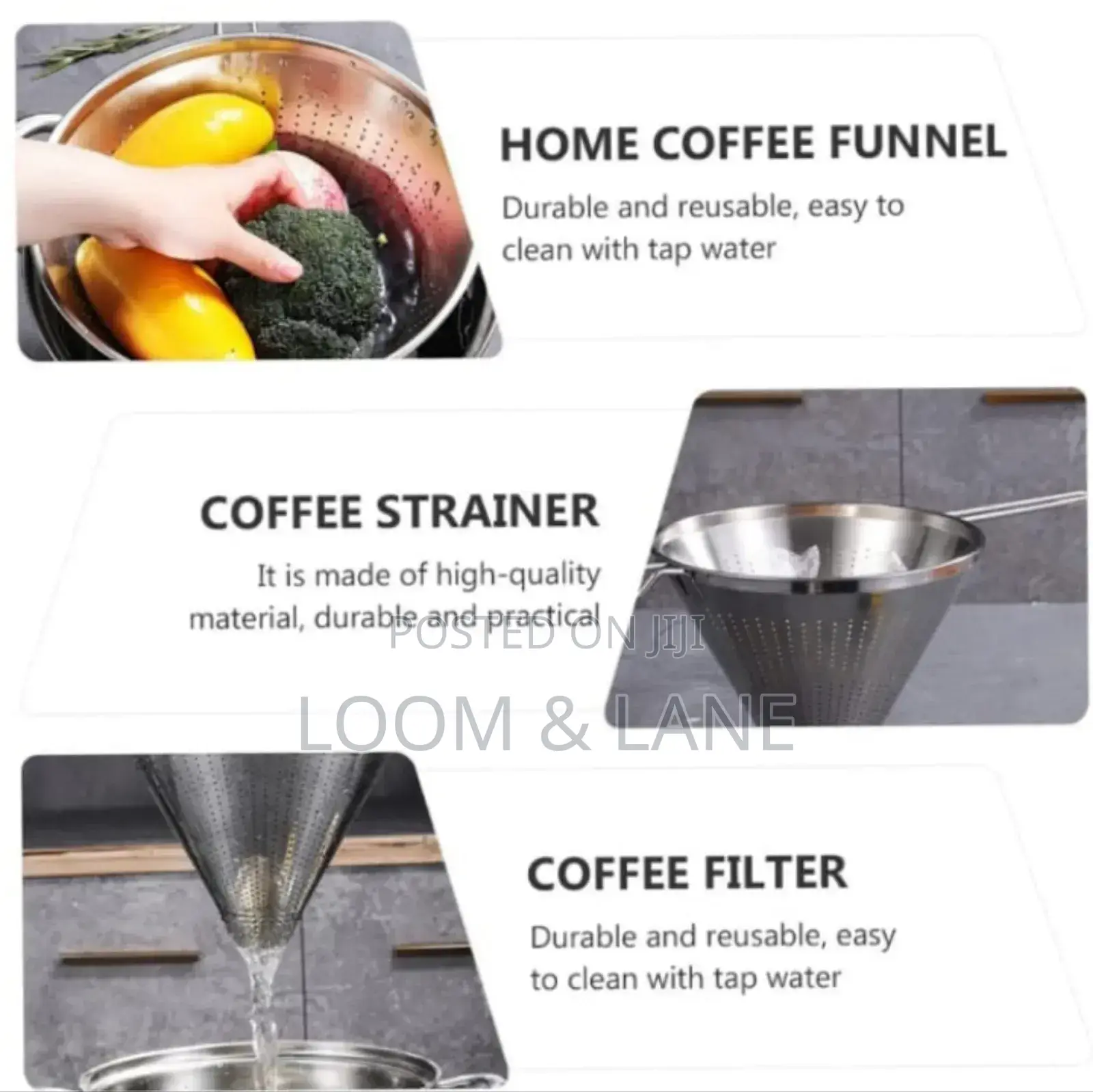Stainless Steel Funnel With a Built-in Strainer