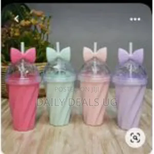 1 Pc Reusable Tumbler Juice Cup Water Bottle With Straw -Yellow