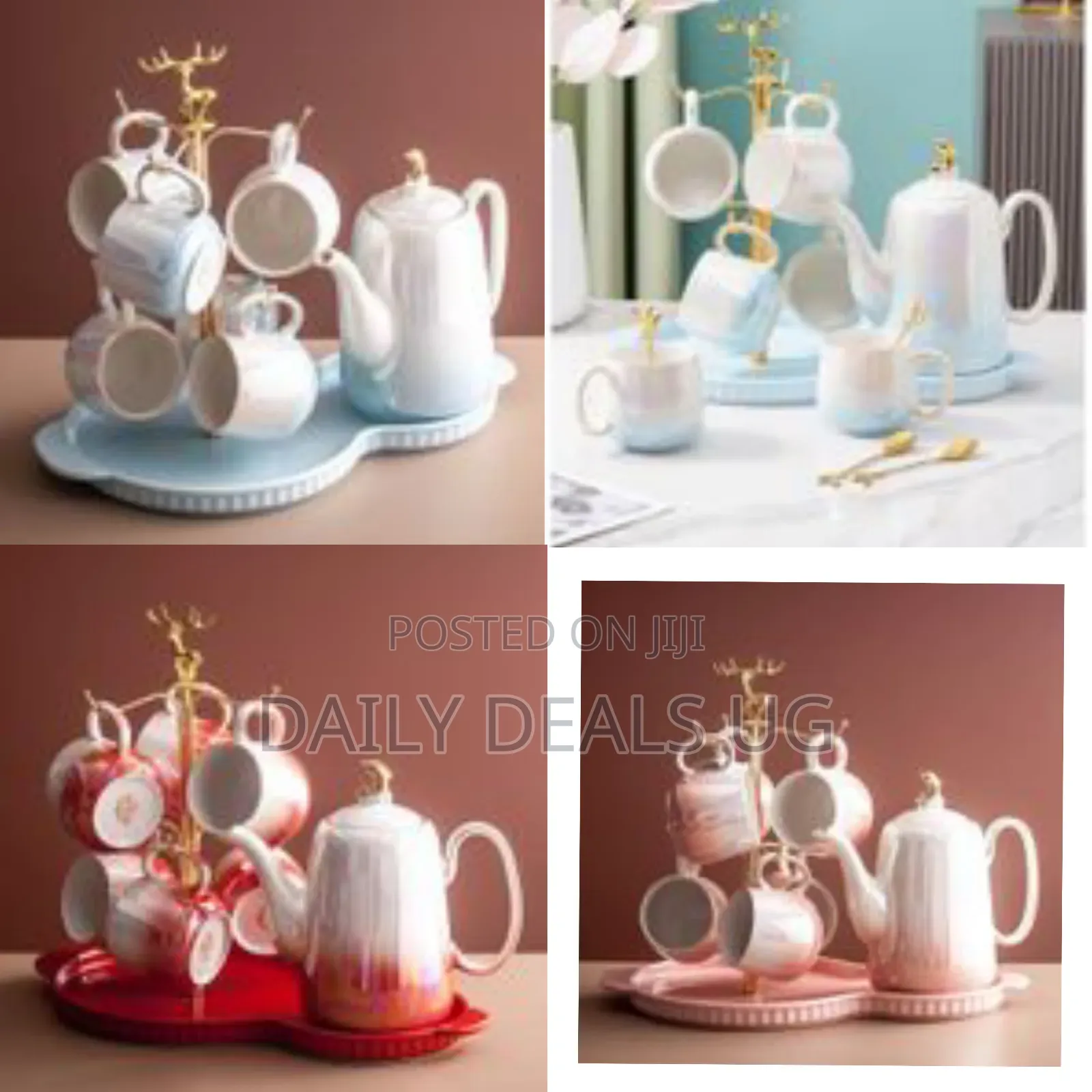 Tea Set With Metal Holder, Ceramic Cup Set for Tea Coffee With Teapot