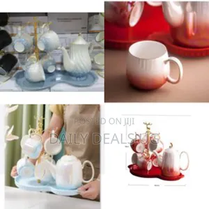 Tea Set With Metal Holder, Ceramic Cup Set for Tea Coffee With Teapot