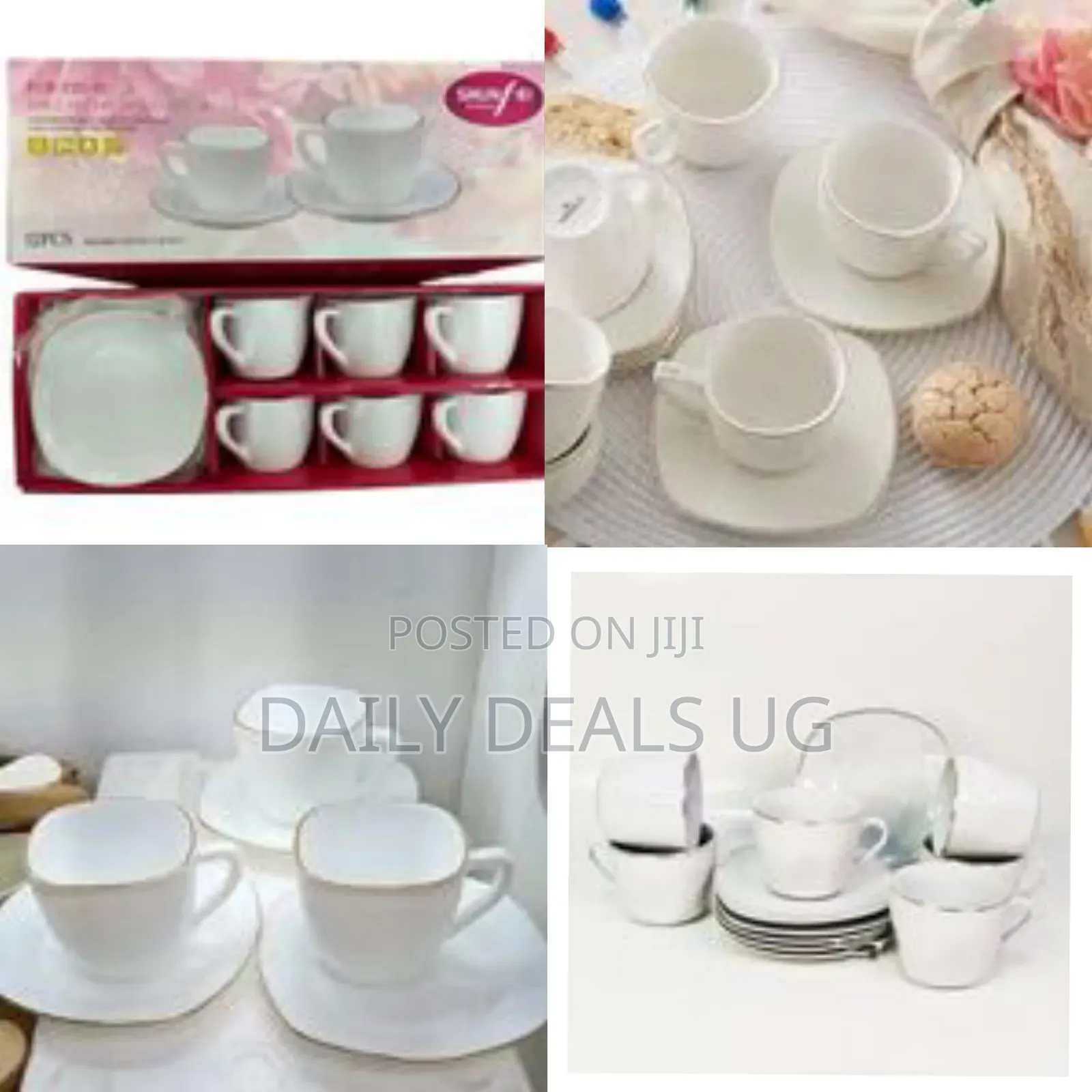 12 Piece Gold Line Diamond Cut White Cups and Saucer Coffee Cup Set
