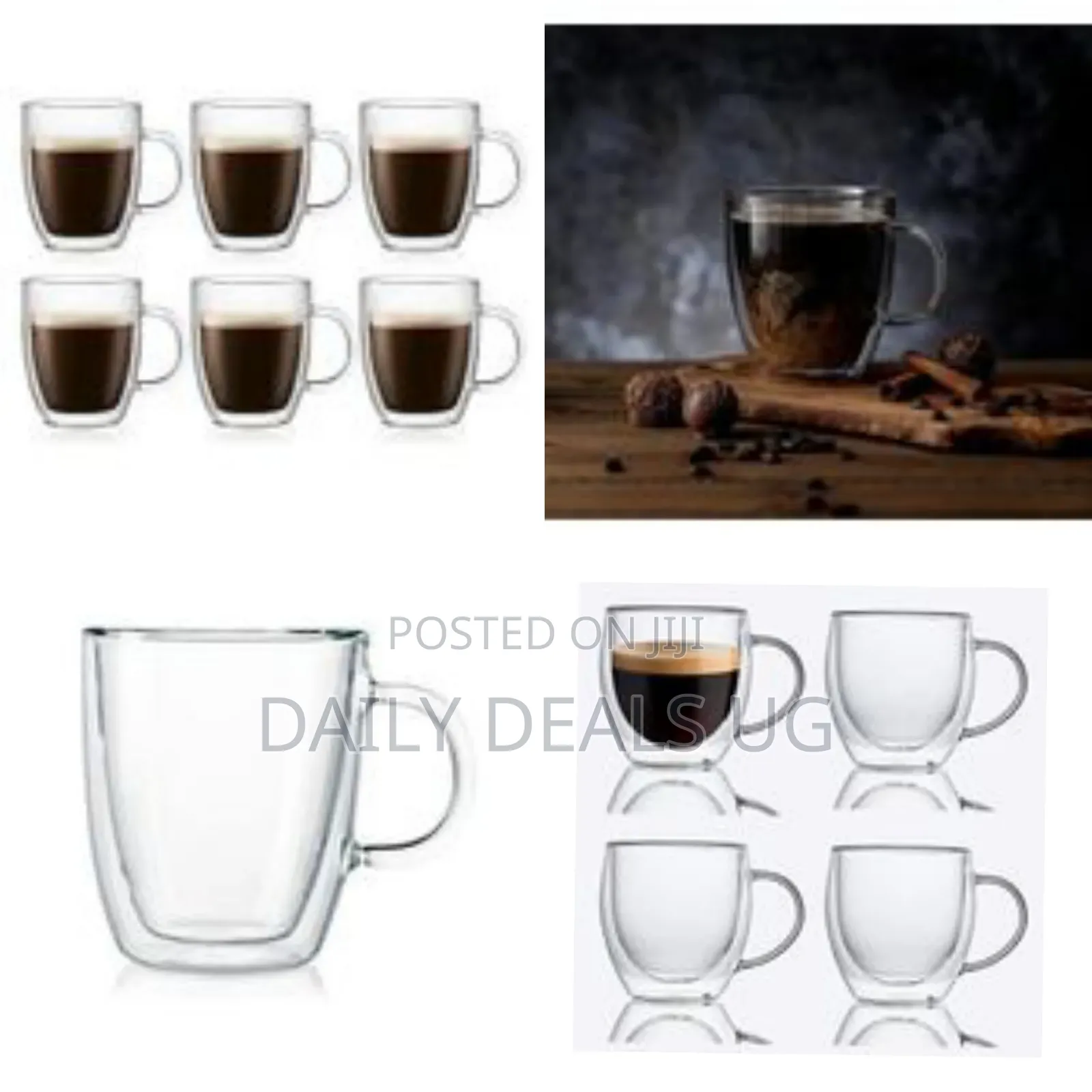 6 Piece Double Wall Glass Coffee Mugs Set With Handle, 8oz Tea Cups