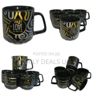 6 Pieces of Silver and Gold Printed Coffee Tea Cups Mugs- Black