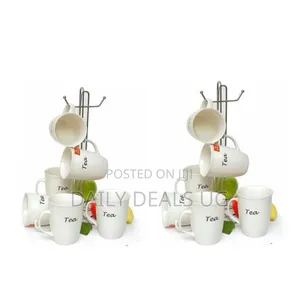 6 Pieces of Tea Cups Printed Coffee Mugs Tumblere - White