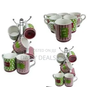 6 Pieces of Red and Green Multi Design Coffee Tea Cups Drinking Mugs