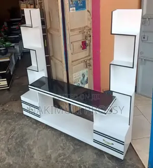 White Double Ariel Tv Stand With Black Lines