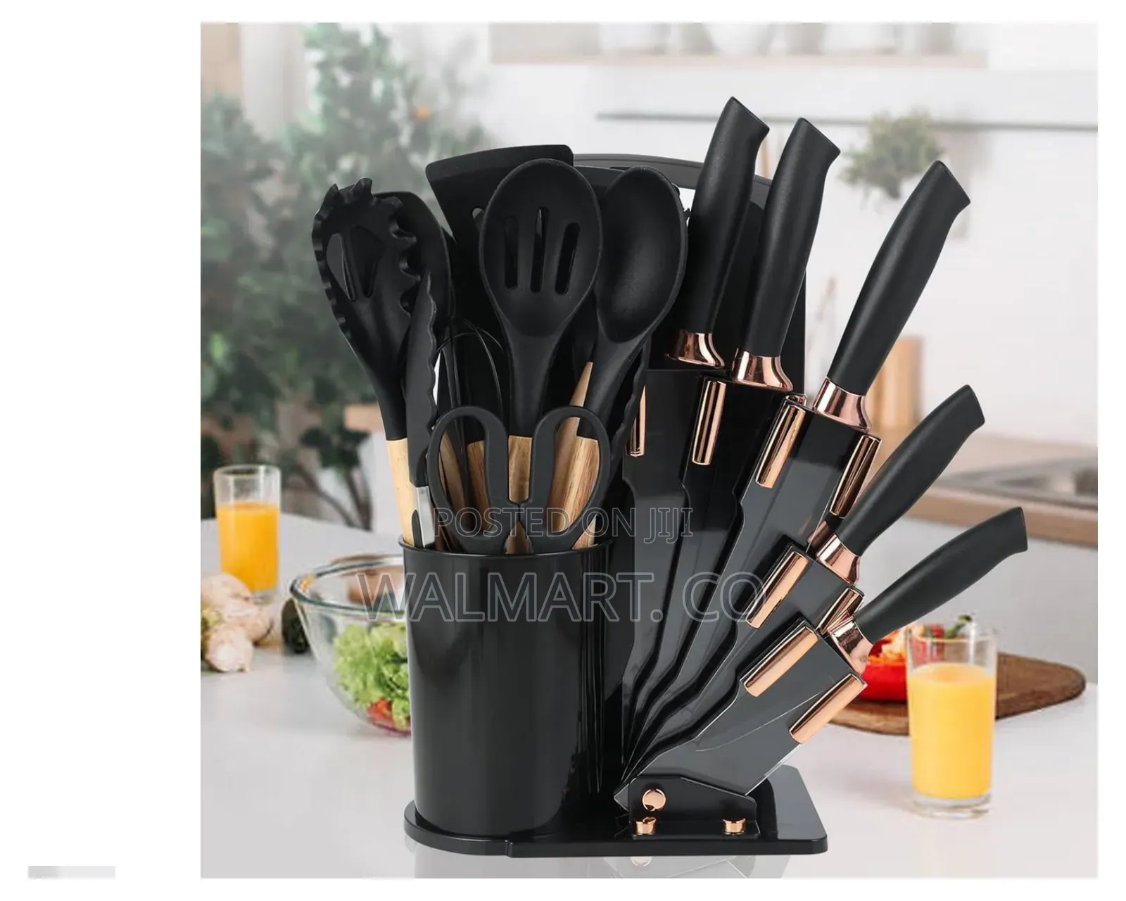 19 Piece Kitchen Knife and Utensil Set-Black