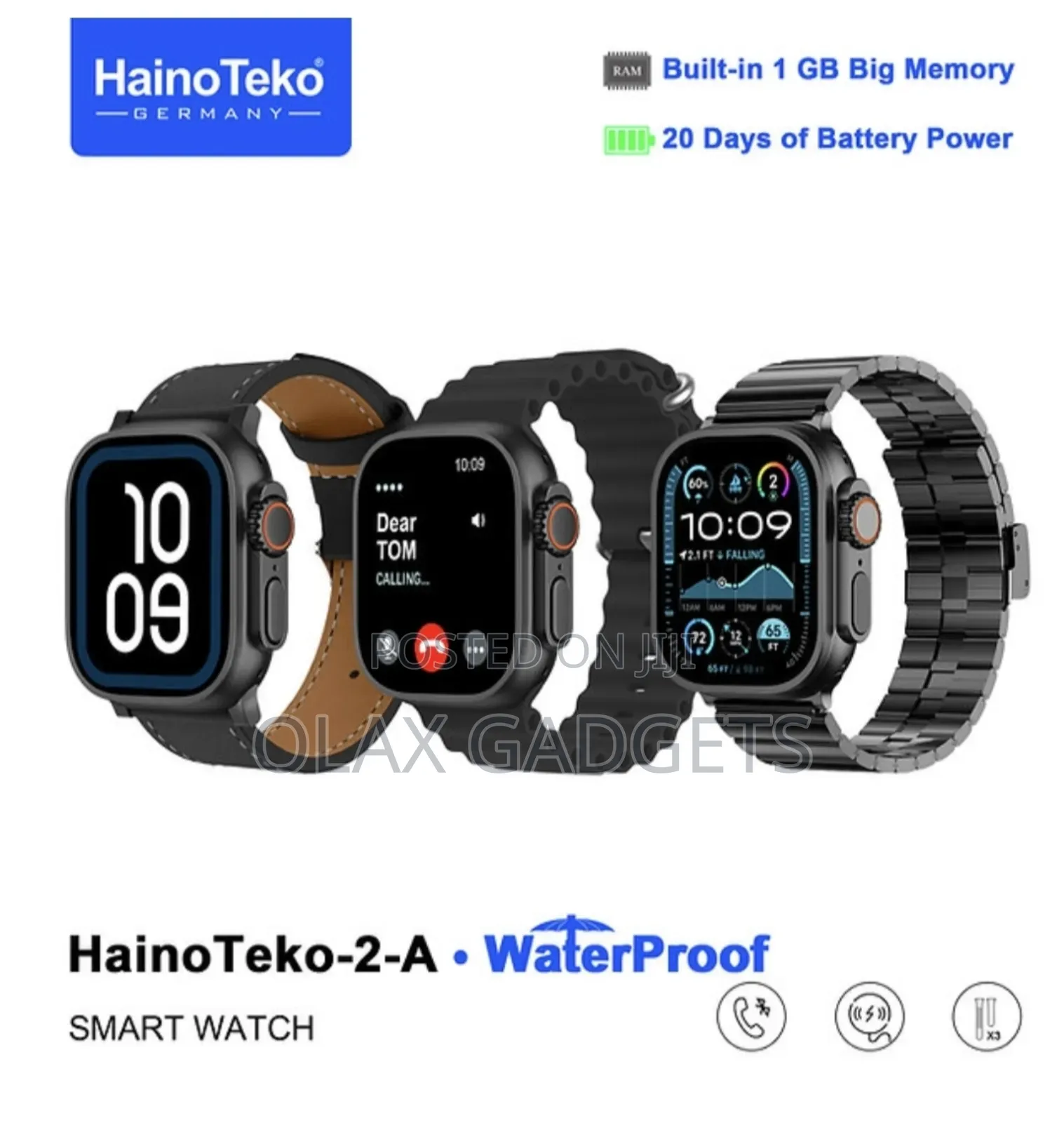 Hainoteko-2-a Waterproof Smartwatch Amoled Display 3 Pair Straps