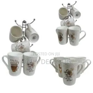 6-Piece Mug Sets 380ml Porcelain Brown Dotted Patterned Coffee