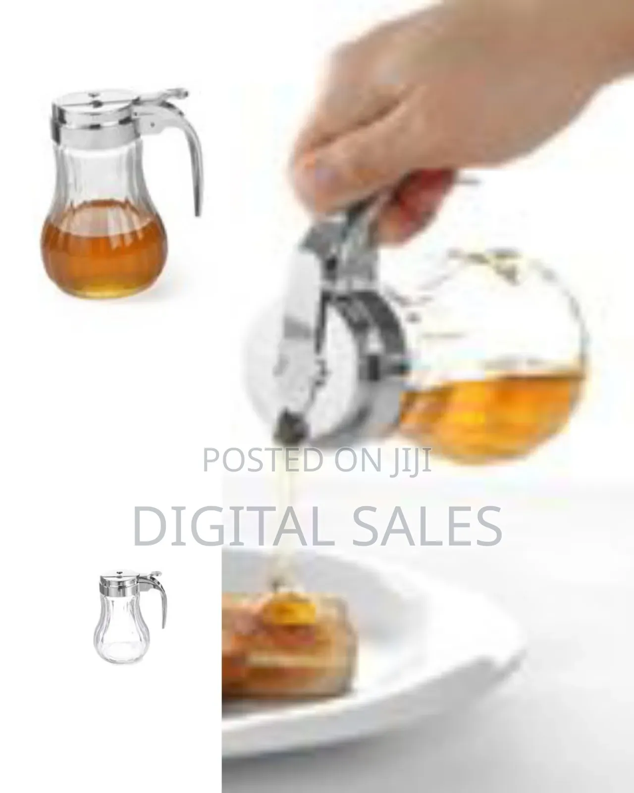 Glass Syrup Honey Dispenser With Thumb Lever Chrome Plated Alloy Top