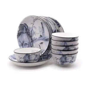 12 Piece Round Cloud Design Food Plates, Bowls Dinner Set - Multicolor