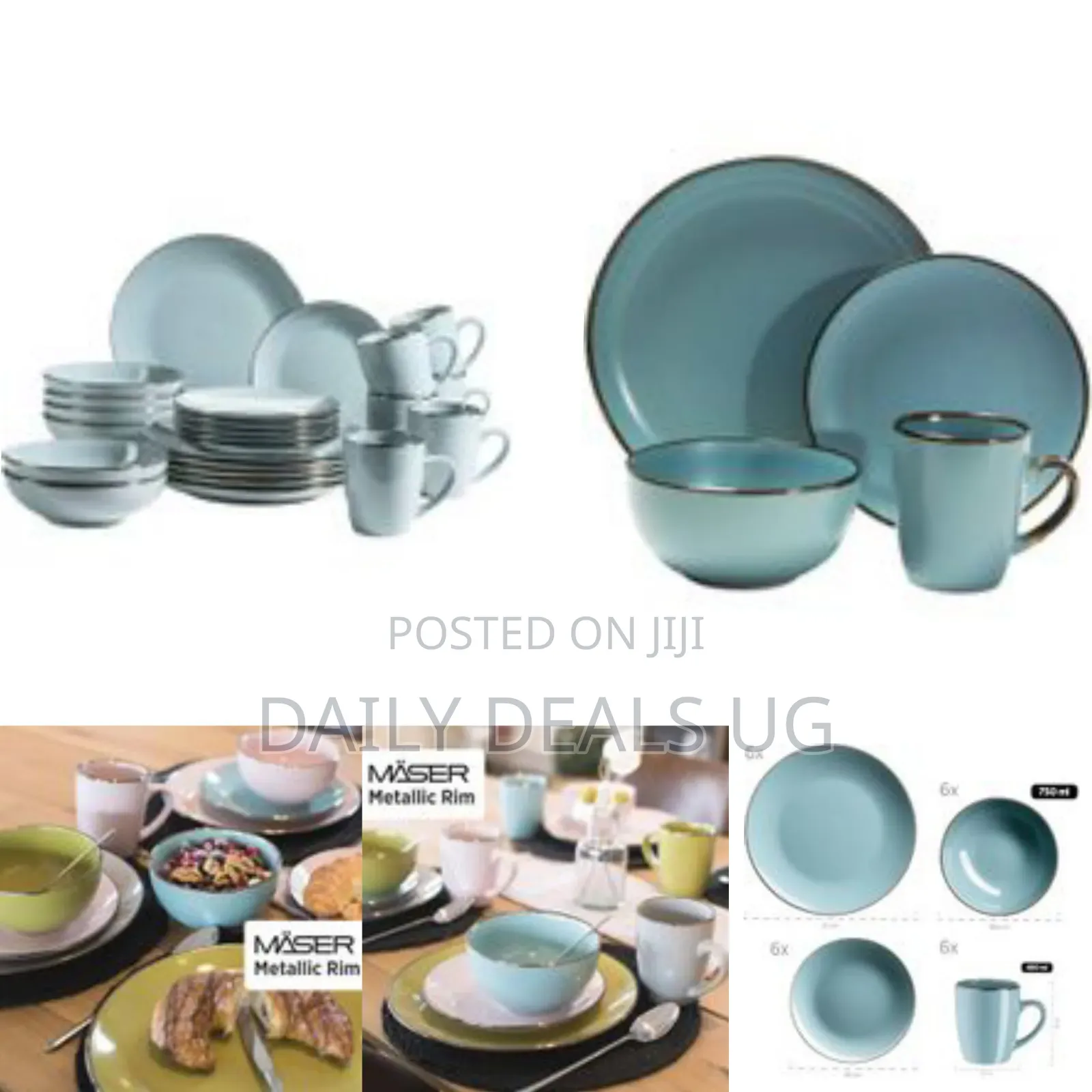 16-Piece Ceramic Stoneware Metallic Rim Dinner Plates Set Dessert