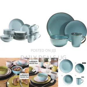16-Piece Ceramic Stoneware Metallic Rim Dinner Plates Set Dessert