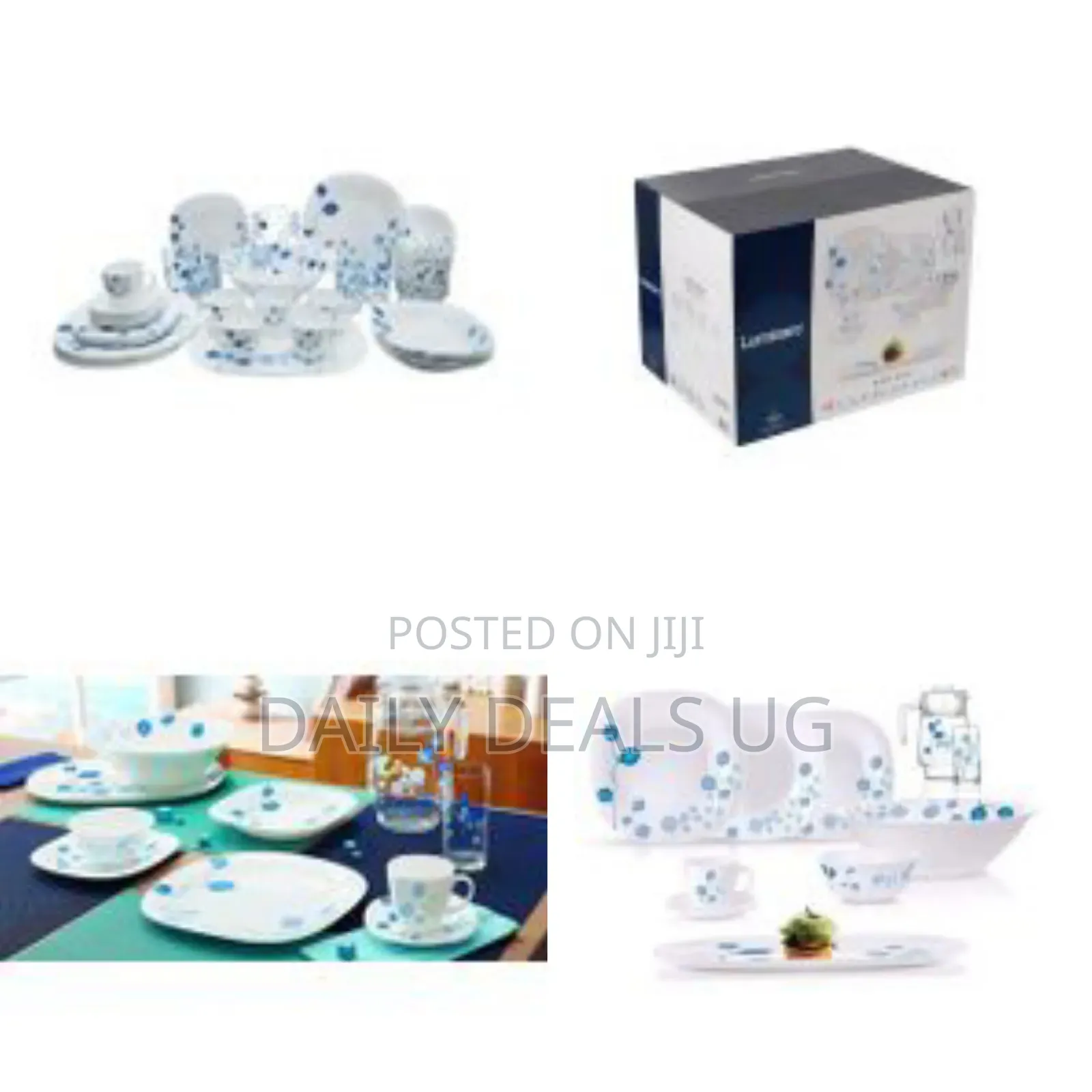 Luminarc Misty Blue Plates, Cups, Bowls Glass Dinnerware Set, 46 Piece