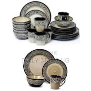 24pcs of Leaf Design Plates Bowls Cups Dinner Set - Cream