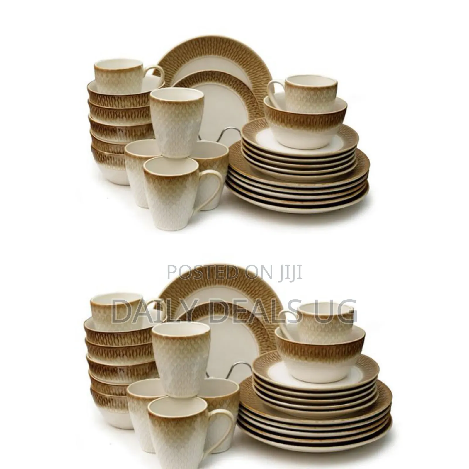 24pcs Mat Design Plates Bowls Cups Side Plate Dinnerware Set - Cream