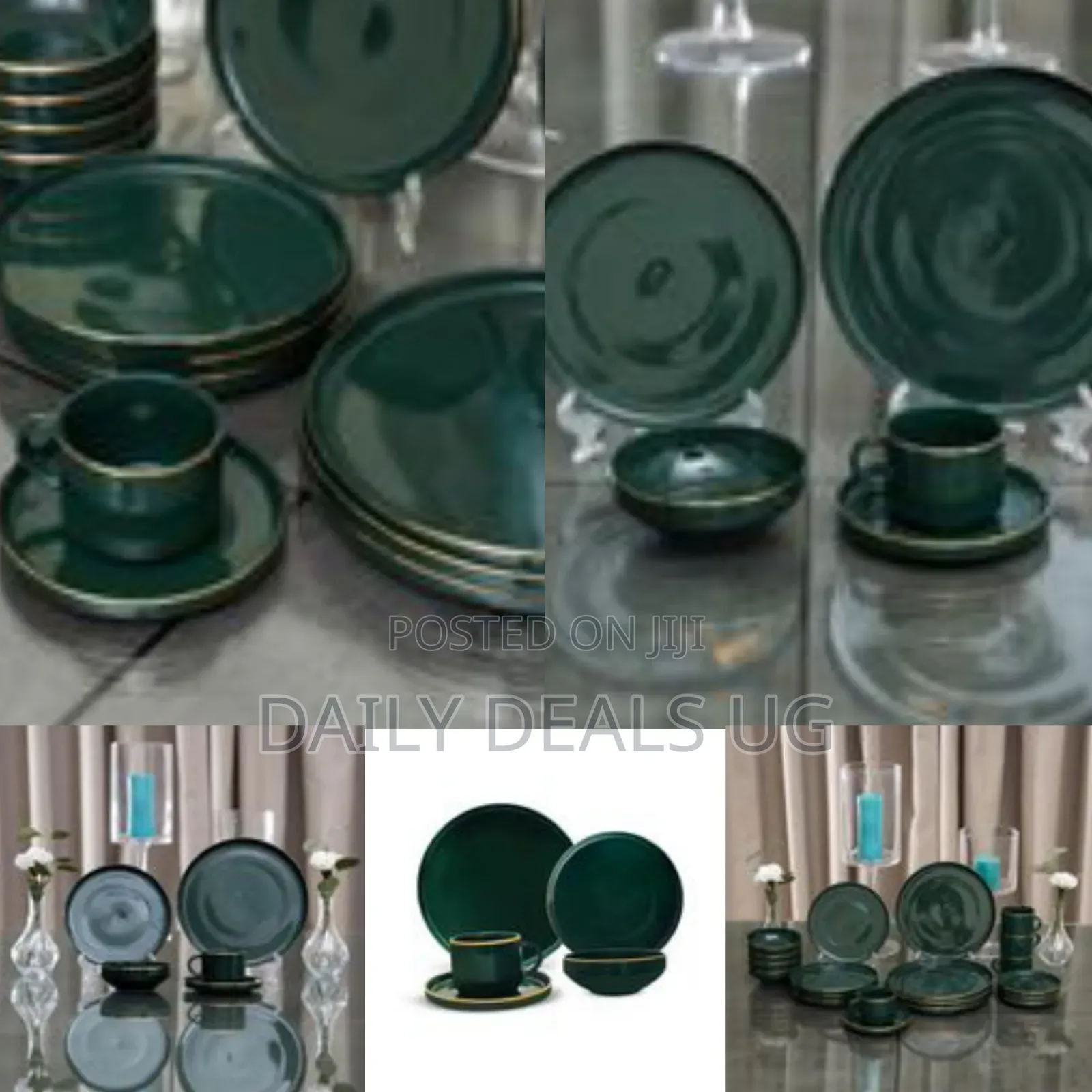 Royal Ford 20 PCS Fine Bone Food Plates Cup Bowl Dinner Set- Green