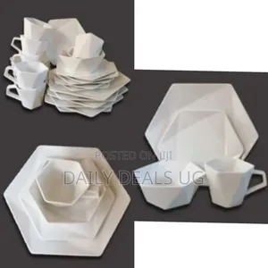 24 Pieces of Hexagonal Plates, Bowls, Cups, Dinner Set- White