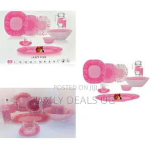 Luminarc Tempered Jazzy Pink Plates, Cups, Bowls Glass Dinnerware Set