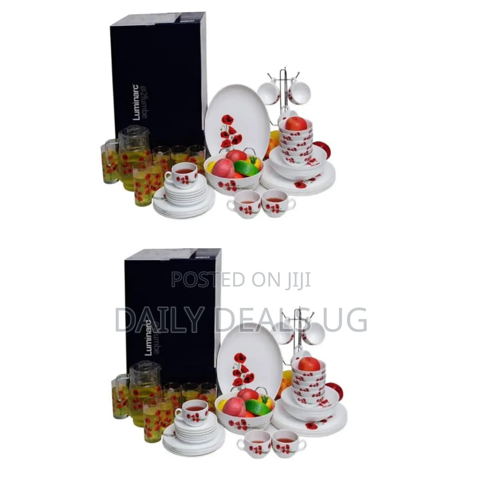 Luminarc 46 Pieces Floral Glass Opalware Dinner Set With Cups