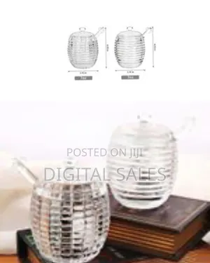 Crystal Glass Honey Pot Jam Jar With Honey Dipper Spoon