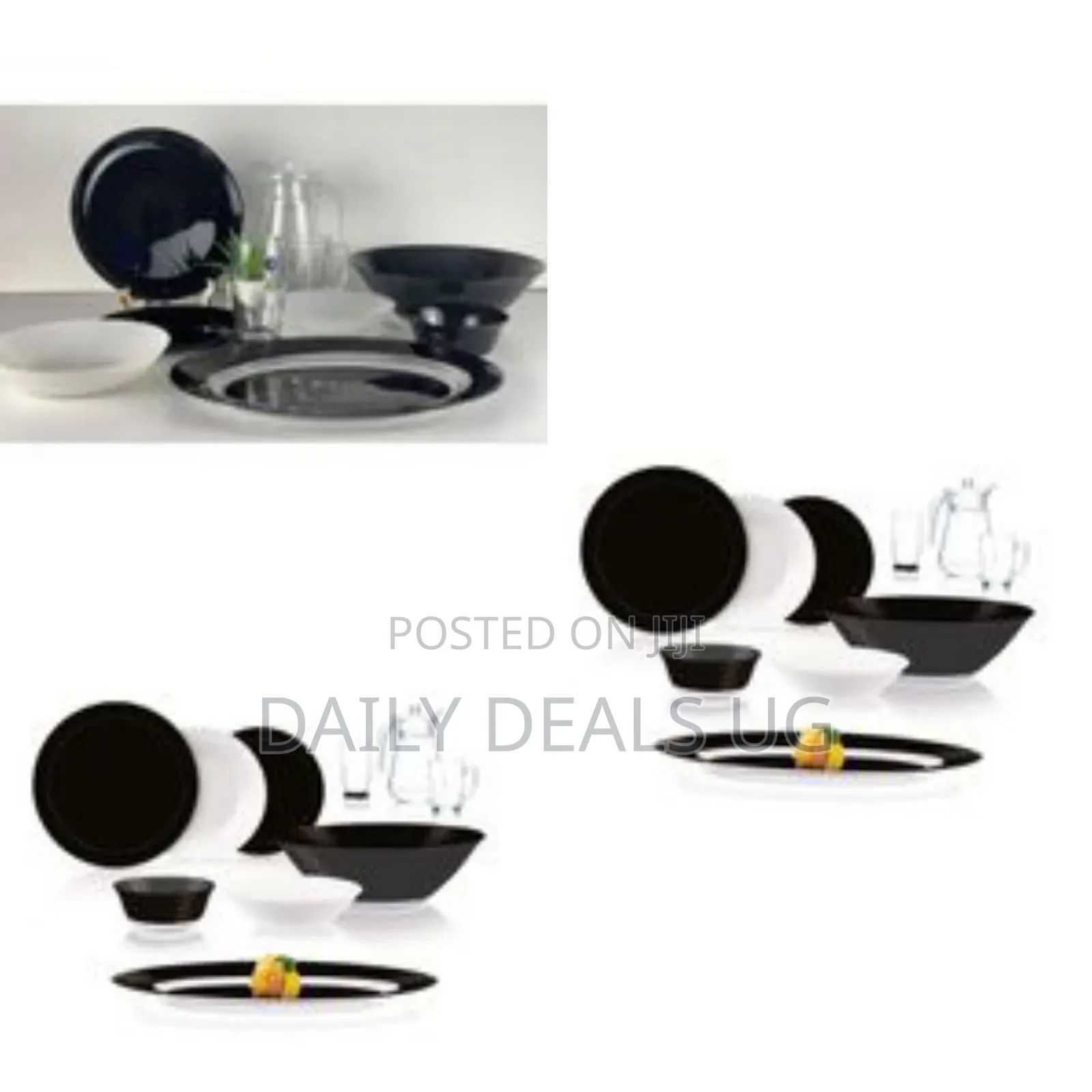 Luminarc Black White Plates Dinner Set (46 Pcs) - Multi-Colour