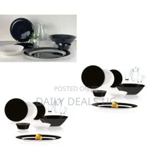 Luminarc Black White Plates Dinner Set (46 Pcs) - Multi-Colour