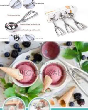 Ice Cream Scoop Set of 3, Stainless Steel With Trigger Release