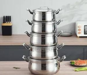 10 Pc 16,18, 20,22,24cm Stainless Steel Saucepans Cooking Pots- Silver
