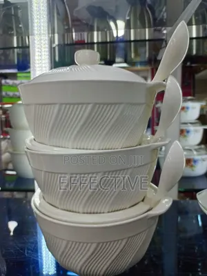 Three-Set Ceramic Serving Bowls With Spoons