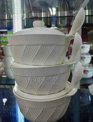 Three-Set Ceramic Serving Bowls With Spoons