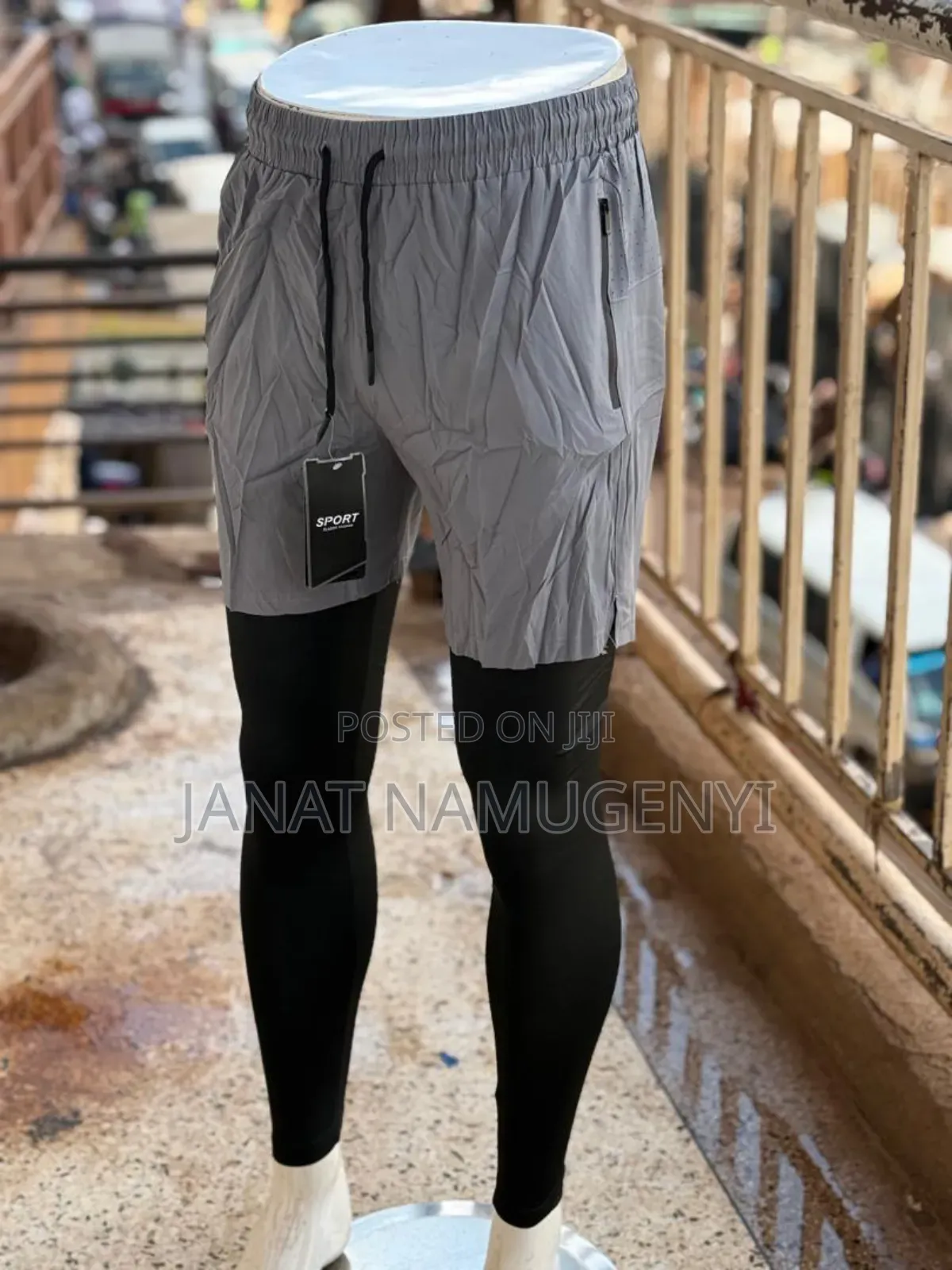 Gray Gym Short With Inside Long Leggings