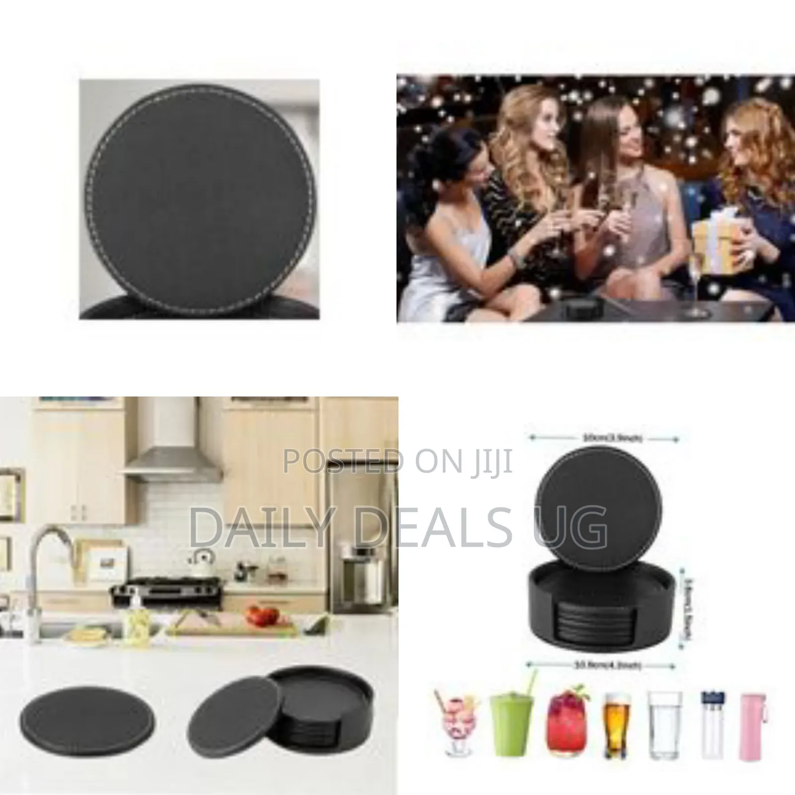 7 Piece Leather Drink Coasters Round Cup Mat Pad for Home and Kitchen