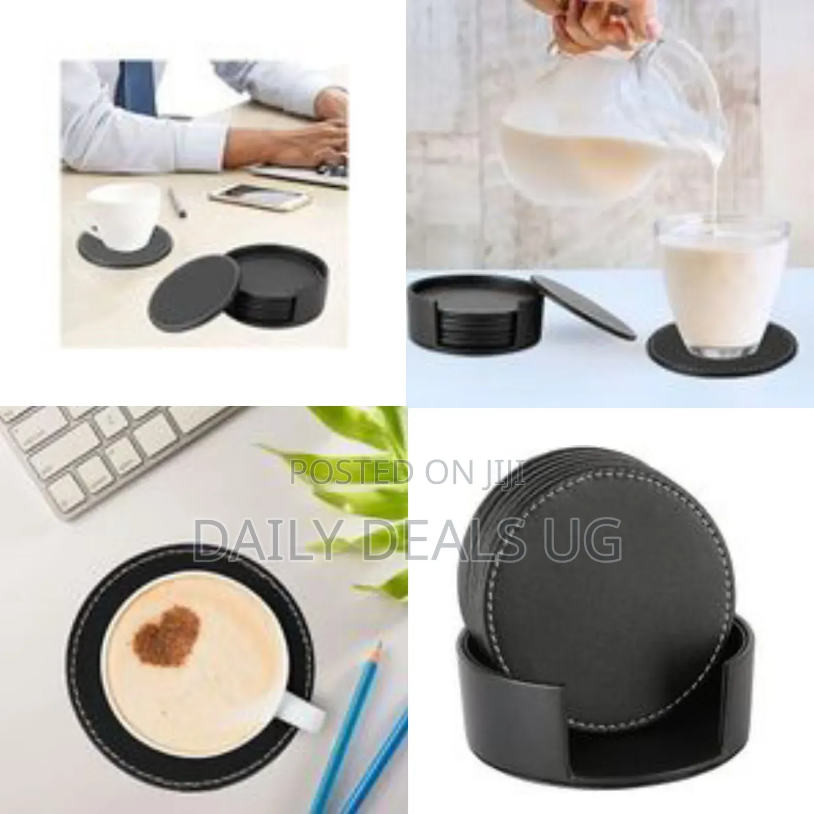 7 Piece Leather Drink Coasters Round Cup Mat Pad for Home and Kitchen