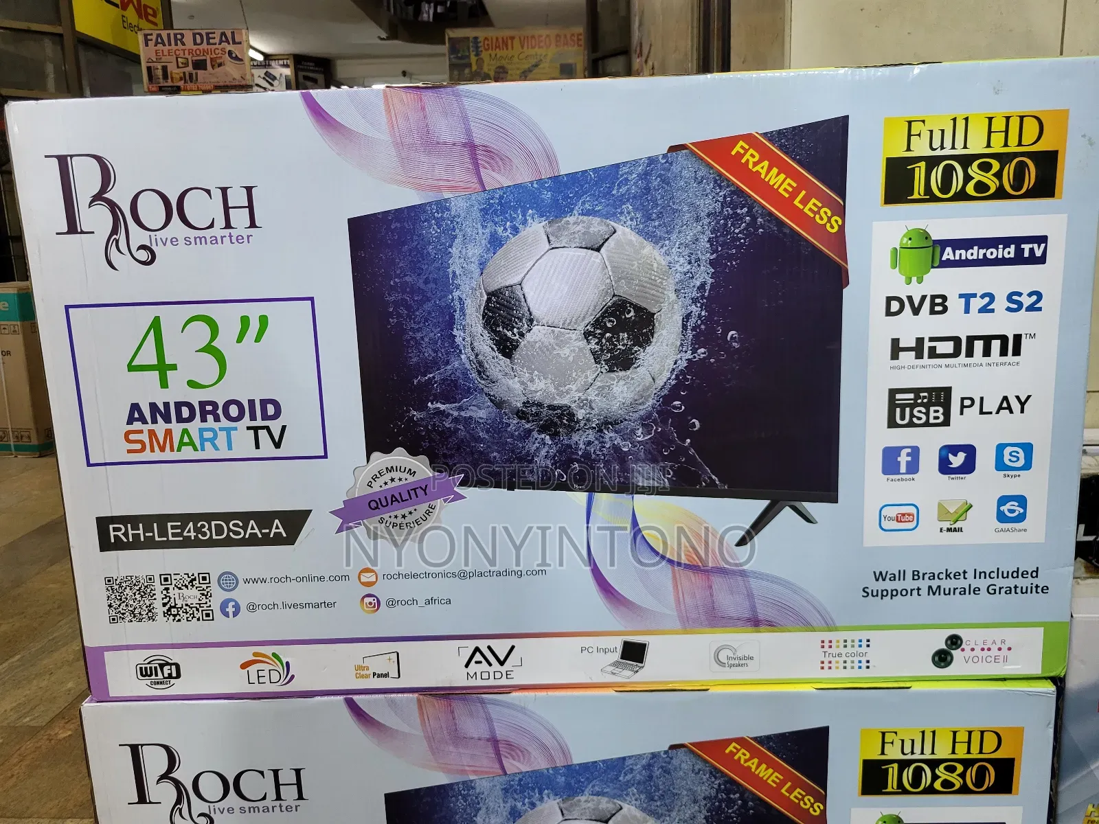 Roch 43" Android Smart Flameless Tv With Inbuilt Free to Air Decoder