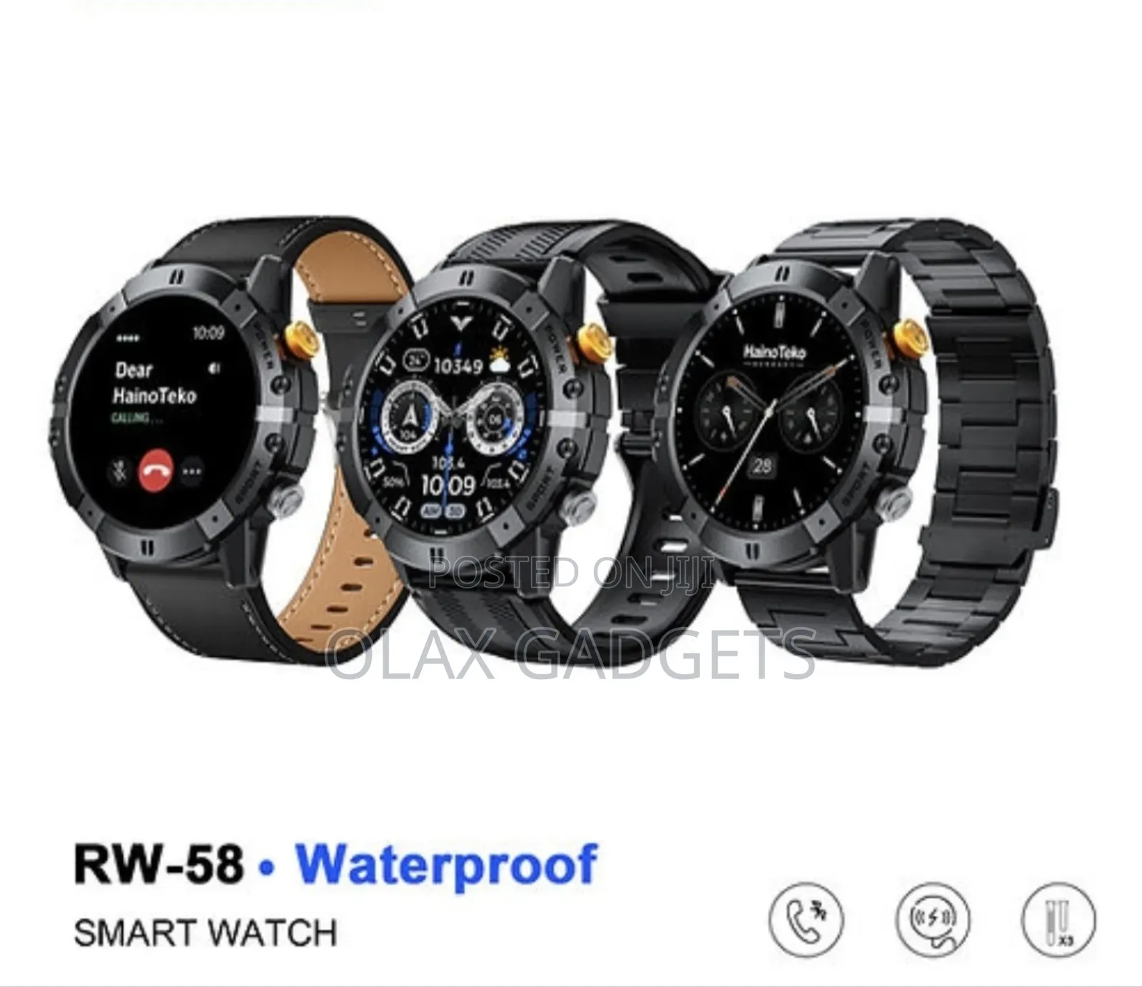 Hainoteko Rw58 Round Smart Watch Scratch Resistent With 3 Set Strap