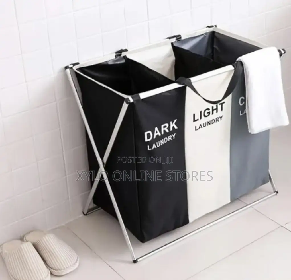 A 3 Section Foldable Laundry Basket