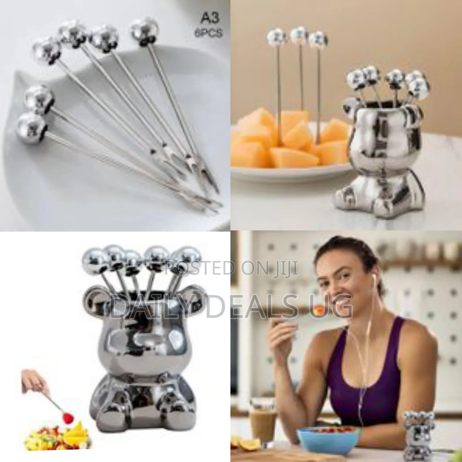 Stainless Steel Dessert Forks With Storage Jar Cute Bear Utensils