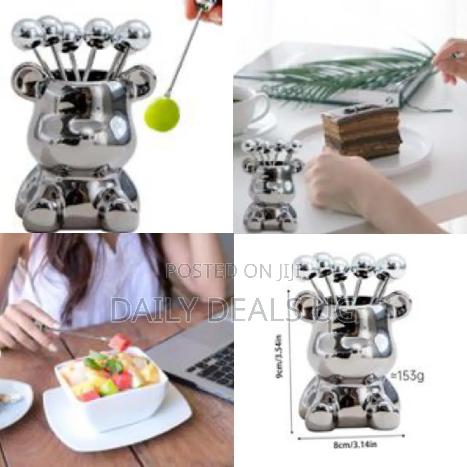 Stainless Steel Dessert Forks With Storage Jar Cute Bear Utensils